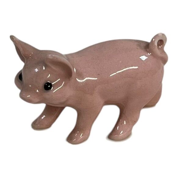 Vintage Retired Hagen Renaker Pink Ceramic Small Pig Minifigure 1.5" Farm Scene - Picture 1 of 6